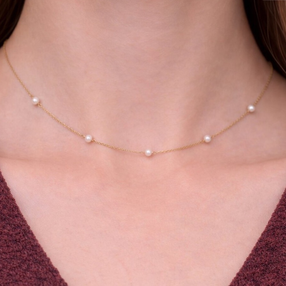 Classic 14k Gold Pearl Station Necklace